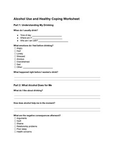 Alcohol Use and Healthy Coping Worksheet