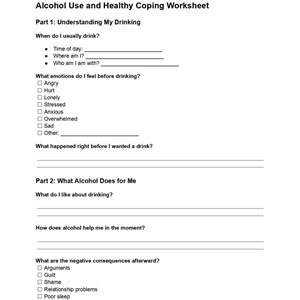 Alcohol Use and Healthy Coping Worksheet